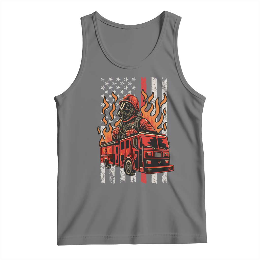 Firefighter Patriotic Fire Truck Fireman American Flag Tank Top TS14 Black Heather Print Your Wear