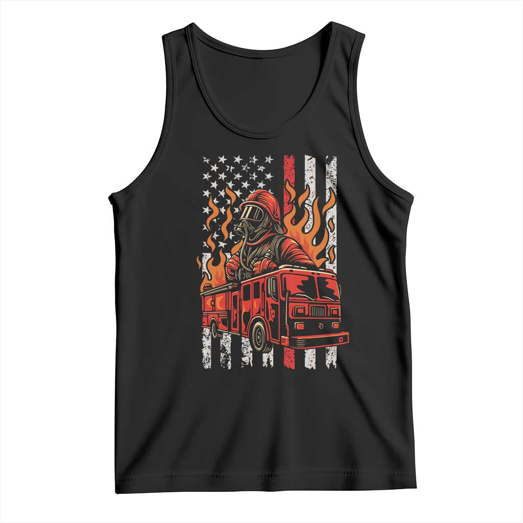 Firefighter Patriotic Fire Truck Fireman American Flag Tank Top TS14 Black Print Your Wear
