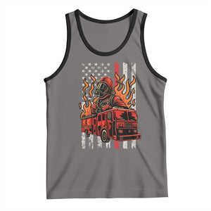 Firefighter Patriotic Fire Truck Fireman American Flag Tank Top TS14 Deep Heather Black Print Your Wear