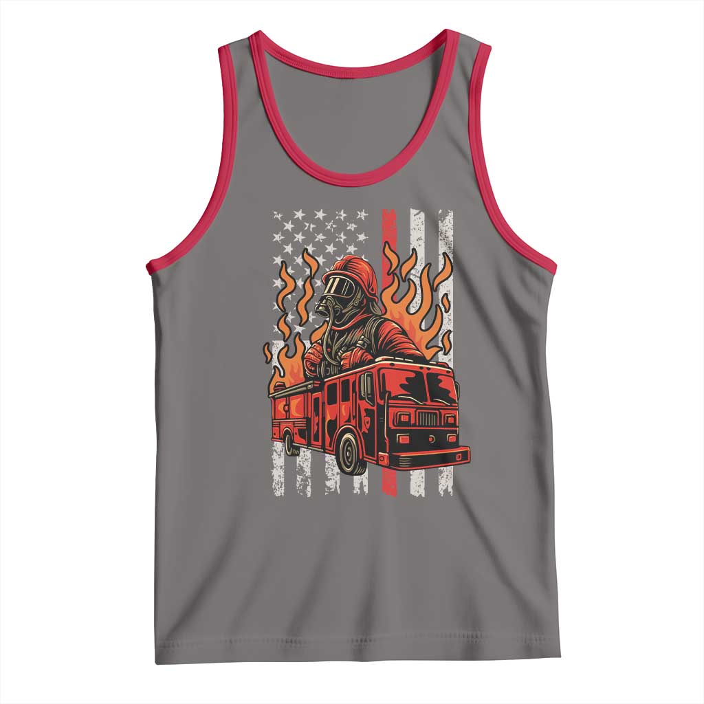 Firefighter Patriotic Fire Truck Fireman American Flag Tank Top TS14 Deep Heather Red Print Your Wear
