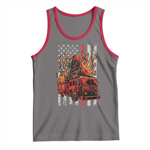 Firefighter Patriotic Fire Truck Fireman American Flag Tank Top TS14 Deep Heather Red Print Your Wear