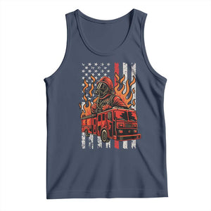 Firefighter Patriotic Fire Truck Fireman American Flag Tank Top TS14 Navy Print Your Wear
