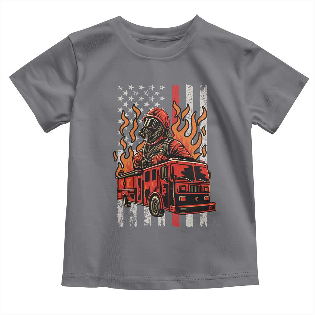 Firefighter Patriotic Fire Truck Fireman American Flag Toddler T Shirt TS14 Charcoal Print Your Wear