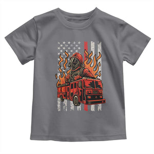 Firefighter Patriotic Fire Truck Fireman American Flag Toddler T Shirt TS14 Charcoal Print Your Wear