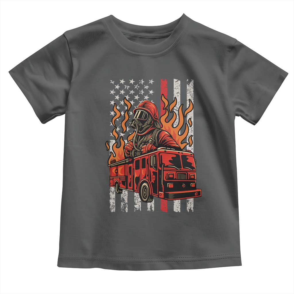 Firefighter Patriotic Fire Truck Fireman American Flag Toddler T Shirt TS14 Dark Heather Print Your Wear