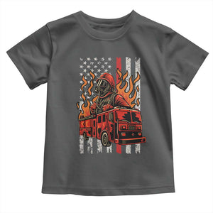 Firefighter Patriotic Fire Truck Fireman American Flag Toddler T Shirt TS14 Dark Heather Print Your Wear