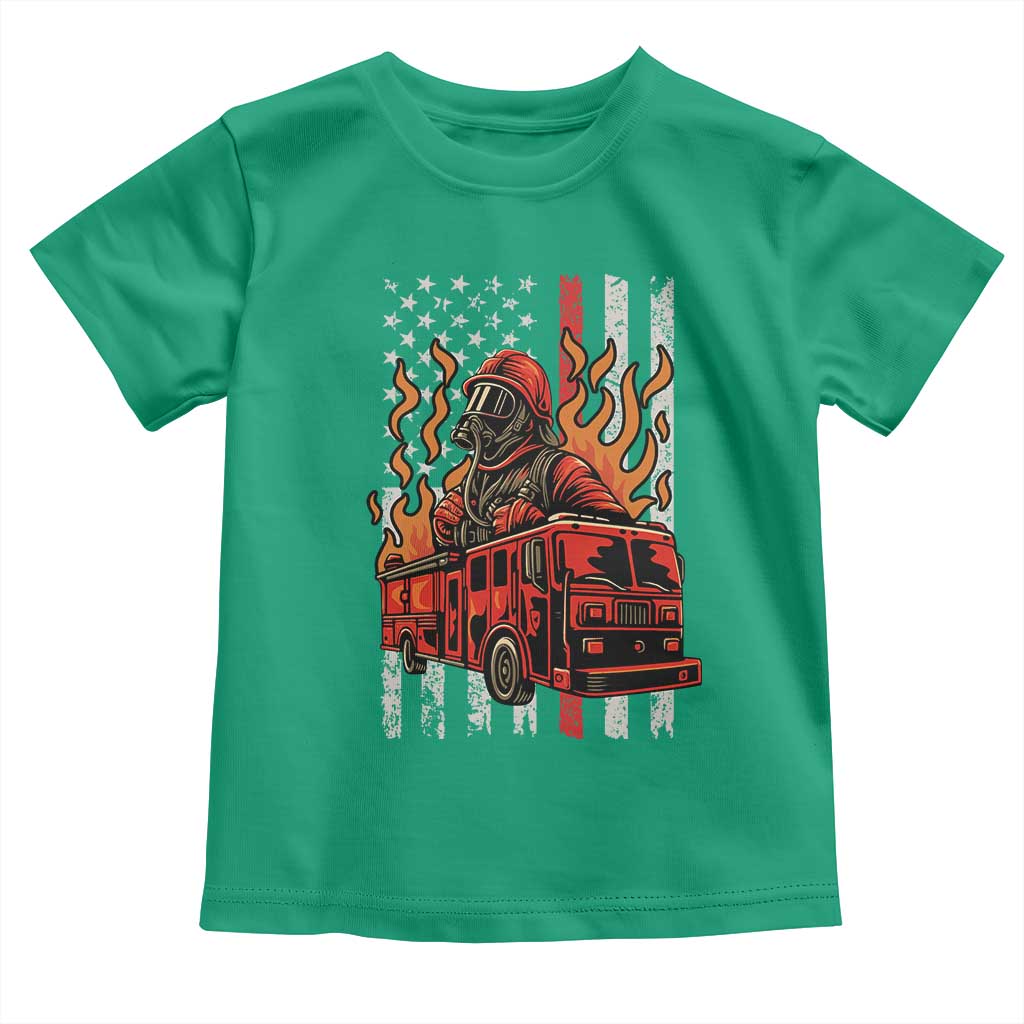 Firefighter Patriotic Fire Truck Fireman American Flag Toddler T Shirt TS14 Irish Green Print Your Wear