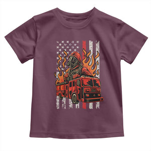Firefighter Patriotic Fire Truck Fireman American Flag Toddler T Shirt TS14 Maroon Print Your Wear