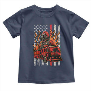 Firefighter Patriotic Fire Truck Fireman American Flag Toddler T Shirt TS14 Navy Print Your Wear