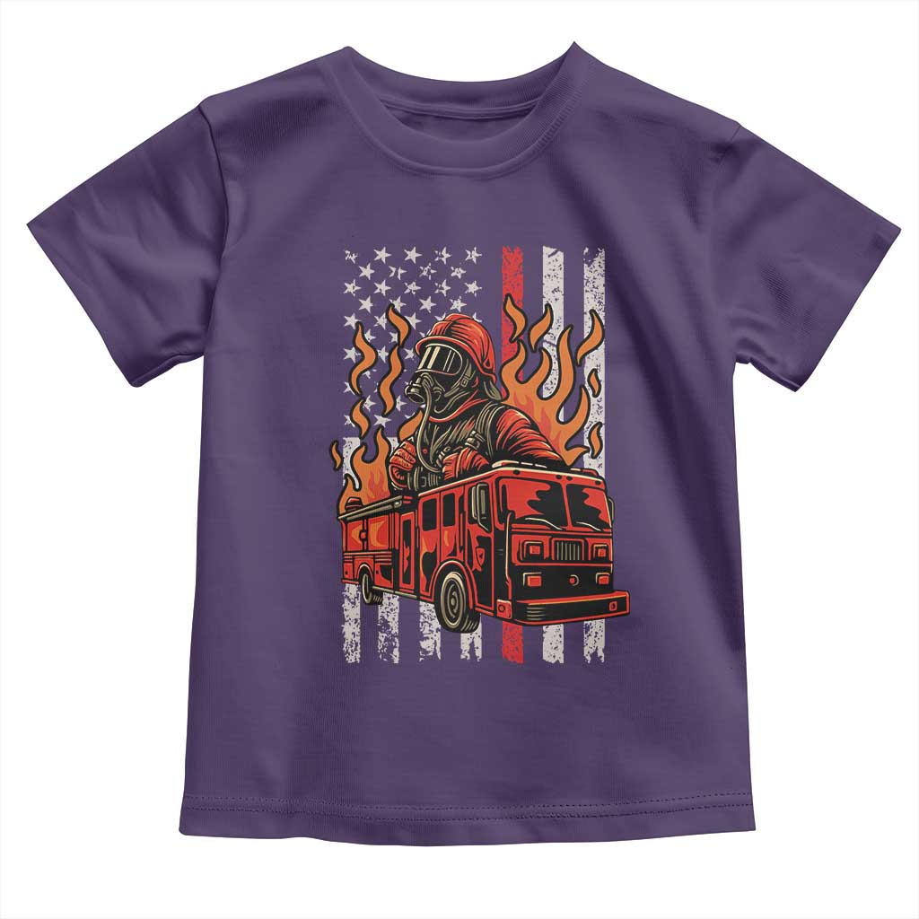 Firefighter Patriotic Fire Truck Fireman American Flag Toddler T Shirt TS14 Purple Print Your Wear