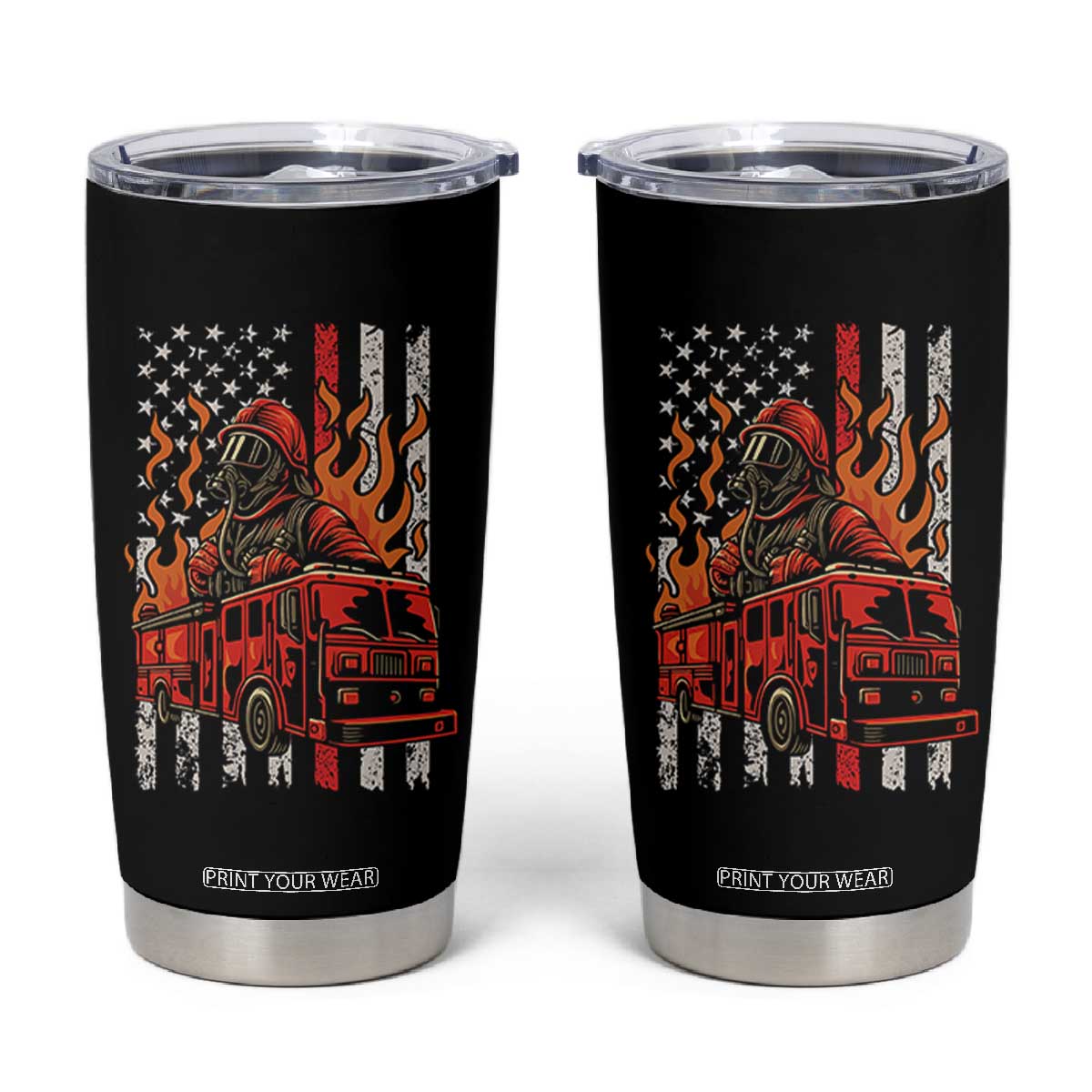 Firefighter Patriotic Fire Truck Fireman American Flag Tumbler Cup TS14 Black Print Your Wear