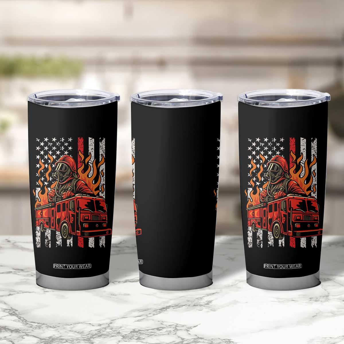 Firefighter Patriotic Fire Truck Fireman American Flag Tumbler Cup TS14 Print Your Wear