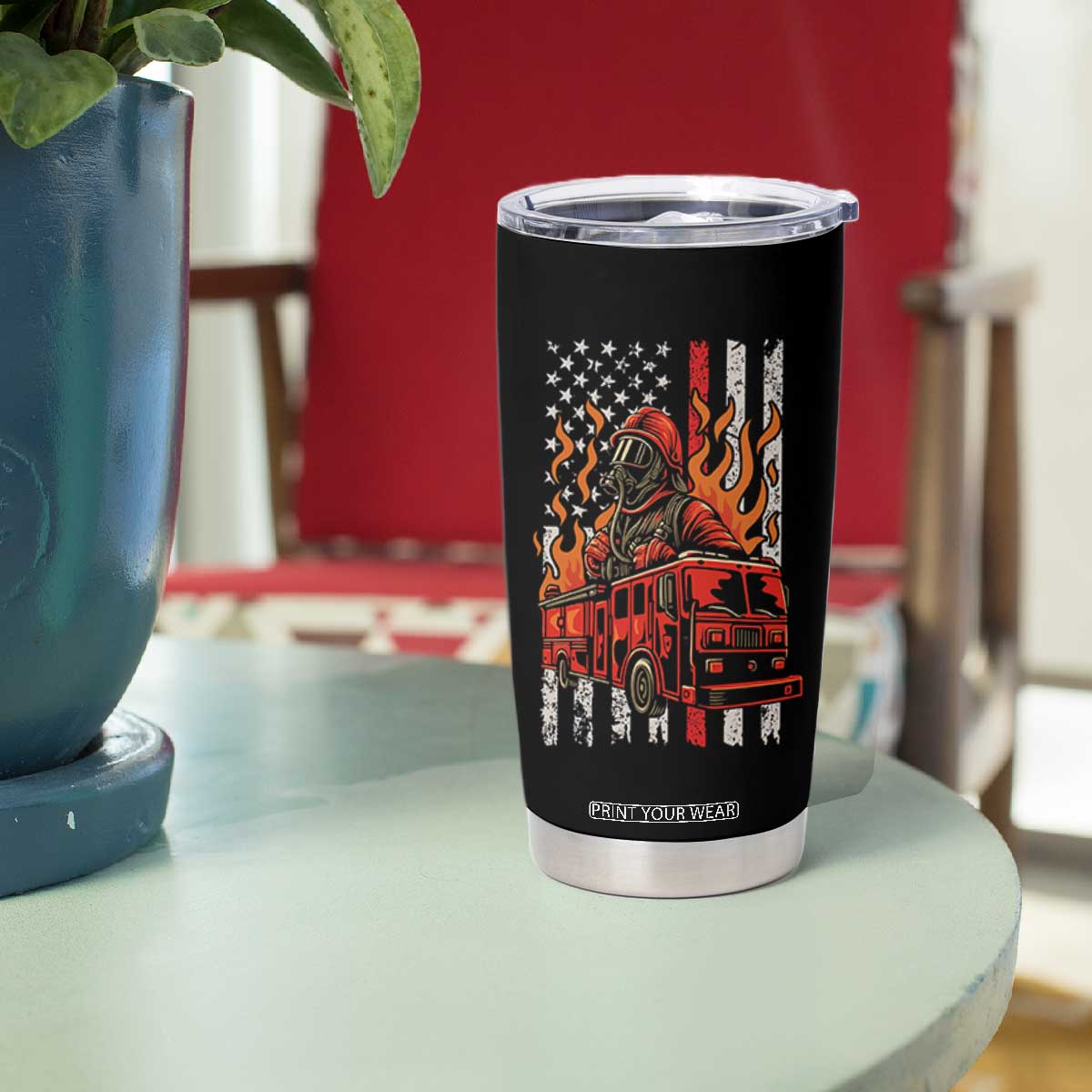 Firefighter Patriotic Fire Truck Fireman American Flag Tumbler Cup TS14 Print Your Wear