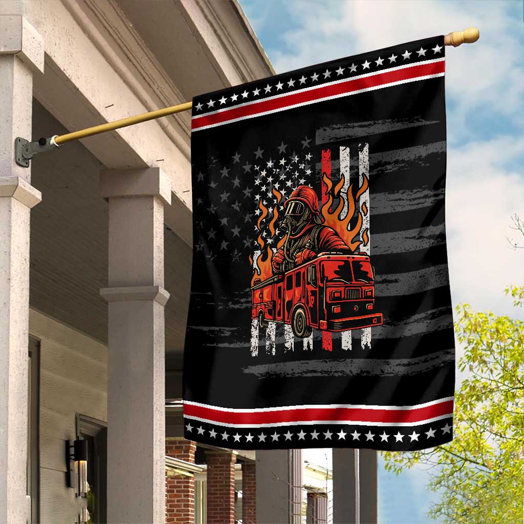 Firefighter Patriotic Fire Truck Fireman American Flag Garden Flag TS14 Distressed Black Red Print Your Wear