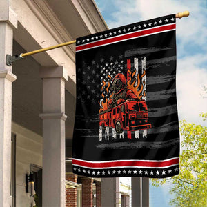 Firefighter Patriotic Fire Truck Fireman American Flag Garden Flag TS14 Distressed Black Red Print Your Wear