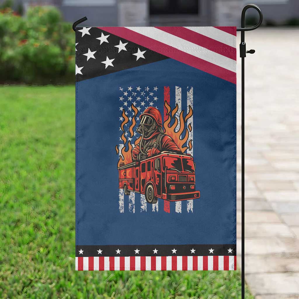 Firefighter Patriotic Fire Truck Fireman American Flag Garden Flag TS14 Classic Blue Black Print Your Wear