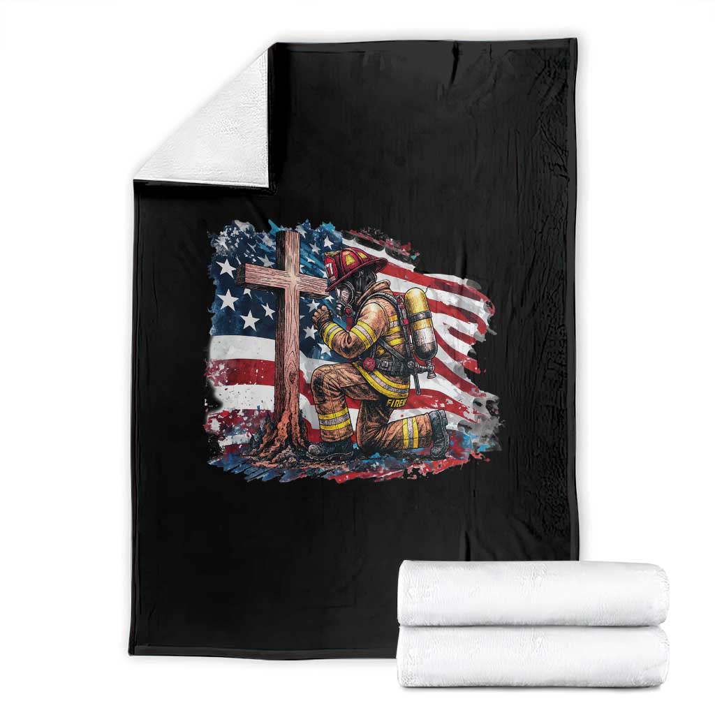 Fireman American Flag Throw Blanket Firefighter Christian Cross Bible TS14 Black Print Your Wear