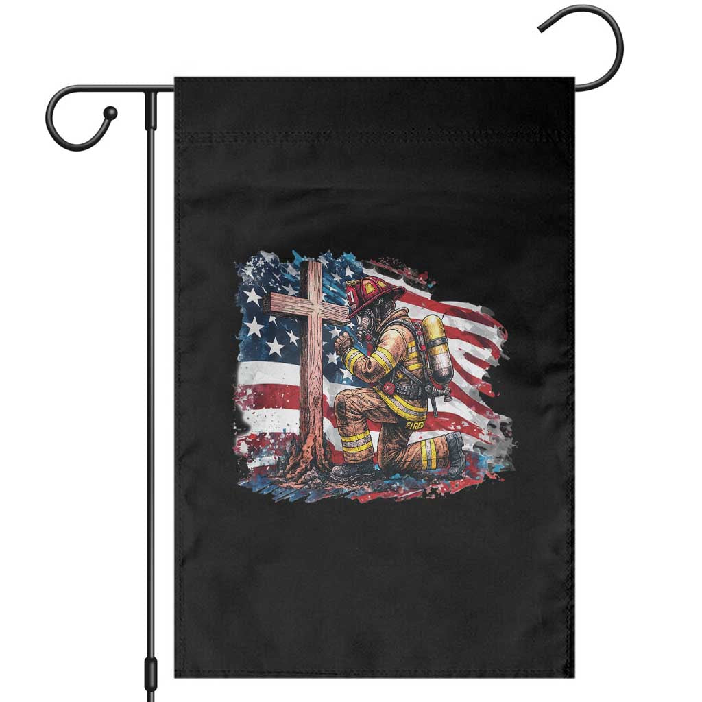 Fireman American Flag Garden Flag Firefighter Christian Cross Bible TS14 Black Print Your Wear