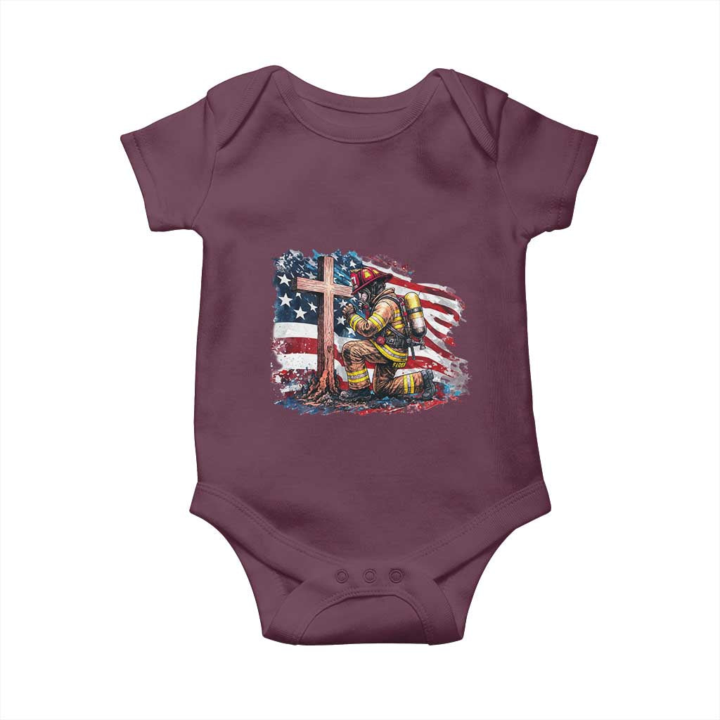 Fireman American Flag Baby Onesie Firefighter Christian Cross Bible TS14 Maroon Print Your Wear