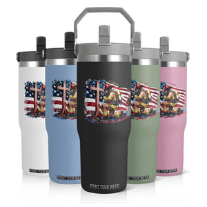 Fireman American Flag Flip Straw Tumbler Firefighter Christian Cross Bible TS14 Print Your Wear