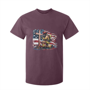 Fireman American Flag T Shirt For Kid Firefighter Christian Cross Bible TS14 Maroon Print Your Wear