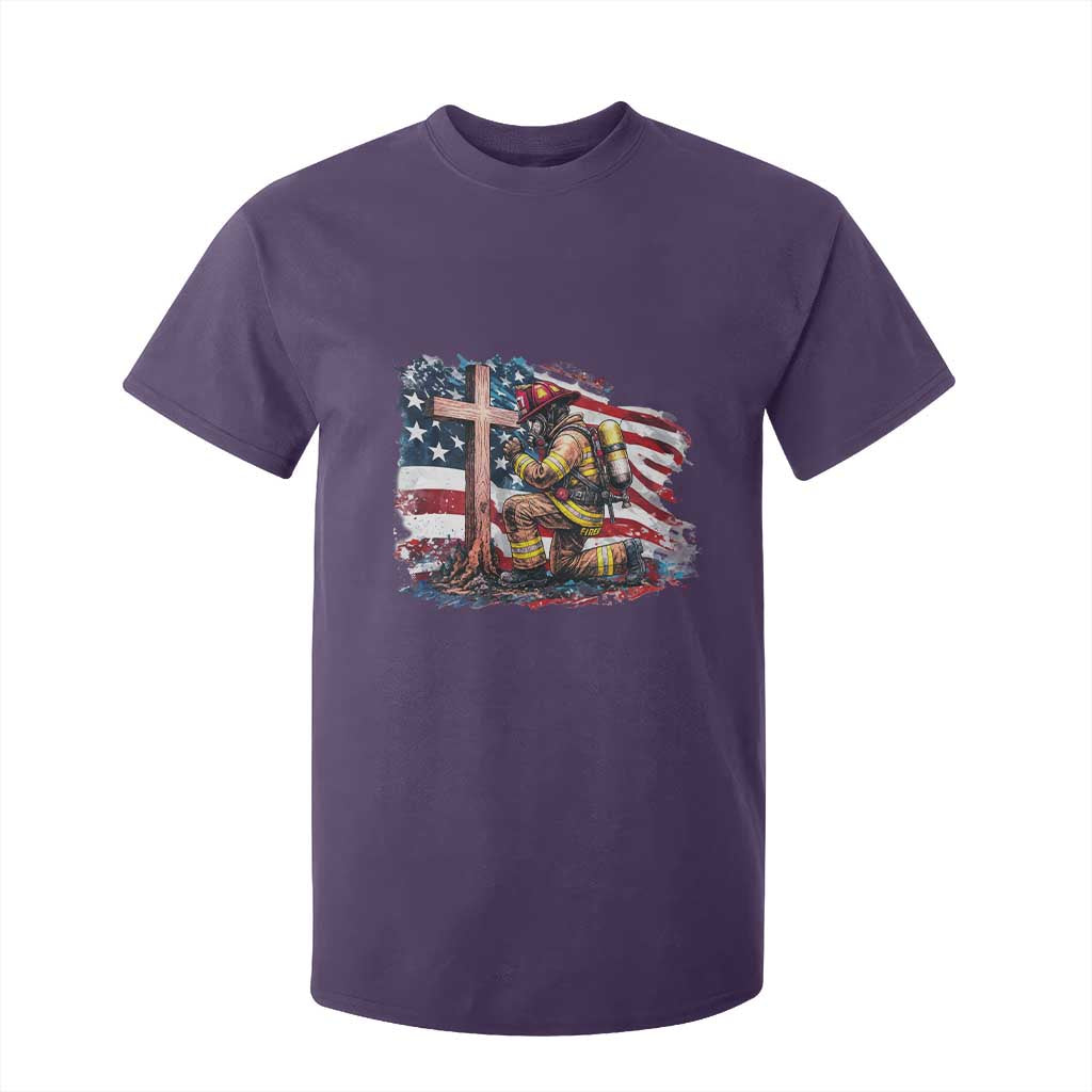 Fireman American Flag T Shirt For Kid Firefighter Christian Cross Bible TS14 Purple Print Your Wear