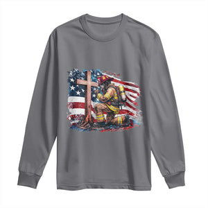 Fireman American Flag Long Sleeve Shirt Firefighter Christian Cross Bible TS14 Charcoal Print Your Wear