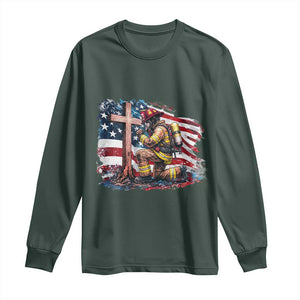 Fireman American Flag Long Sleeve Shirt Firefighter Christian Cross Bible TS14 Dark Forest Green Print Your Wear