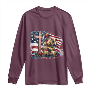 Fireman American Flag Long Sleeve Shirt Firefighter Christian Cross Bible TS14 Maroon Print Your Wear