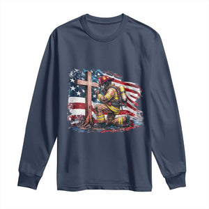 Fireman American Flag Long Sleeve Shirt Firefighter Christian Cross Bible TS14 Navy Print Your Wear