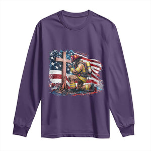 Fireman American Flag Long Sleeve Shirt Firefighter Christian Cross Bible TS14 Purple Print Your Wear