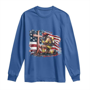 Fireman American Flag Long Sleeve Shirt Firefighter Christian Cross Bible TS14 Royal Blue Print Your Wear
