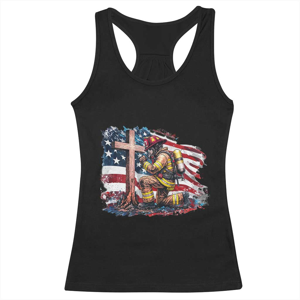 Fireman American Flag Racerback Tank Top Firefighter Christian Cross Bible TS14 Black Print Your Wear