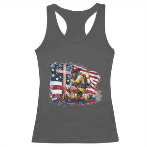 Fireman American Flag Racerback Tank Top Firefighter Christian Cross Bible TS14 Dark Heather Print Your Wear