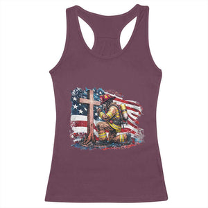 Fireman American Flag Racerback Tank Top Firefighter Christian Cross Bible TS14 Maroon Print Your Wear
