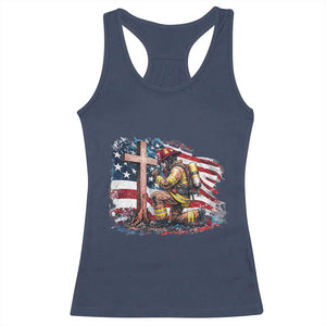 Fireman American Flag Racerback Tank Top Firefighter Christian Cross Bible TS14 Navy Print Your Wear