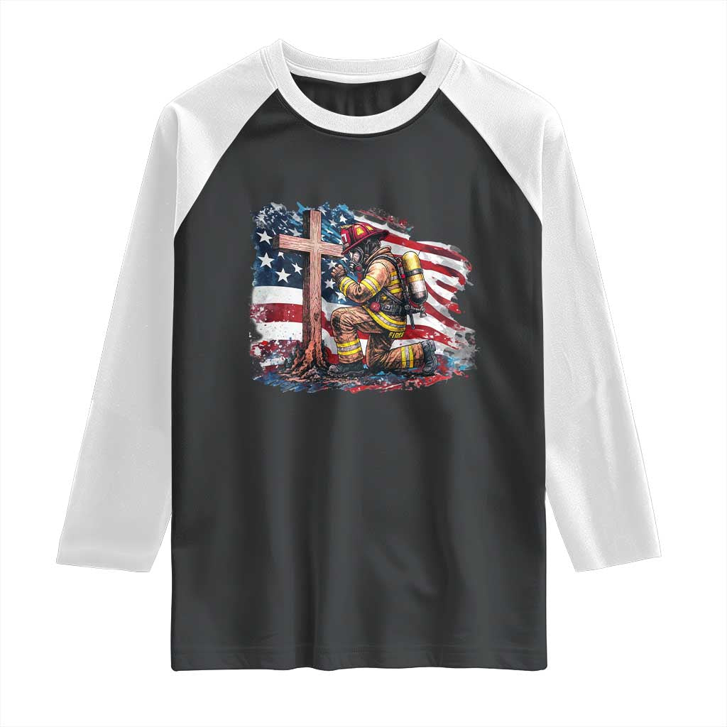 Fireman American Flag Raglan Shirt Firefighter Christian Cross Bible TS14 Black White Print Your Wear