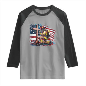 Fireman American Flag Raglan Shirt Firefighter Christian Cross Bible TS14 Sport Gray Black Print Your Wear