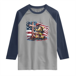 Fireman American Flag Raglan Shirt Firefighter Christian Cross Bible TS14 Sport Gray Navy Print Your Wear
