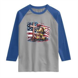 Fireman American Flag Raglan Shirt Firefighter Christian Cross Bible TS14 Sport Gray Royal Print Your Wear