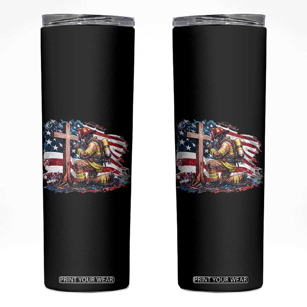 Fireman American Flag Skinny Tumbler Firefighter Christian Cross Bible TS14 Black Print Your Wear