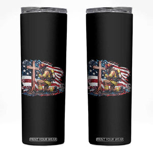 Fireman American Flag Skinny Tumbler Firefighter Christian Cross Bible TS14 Black Print Your Wear