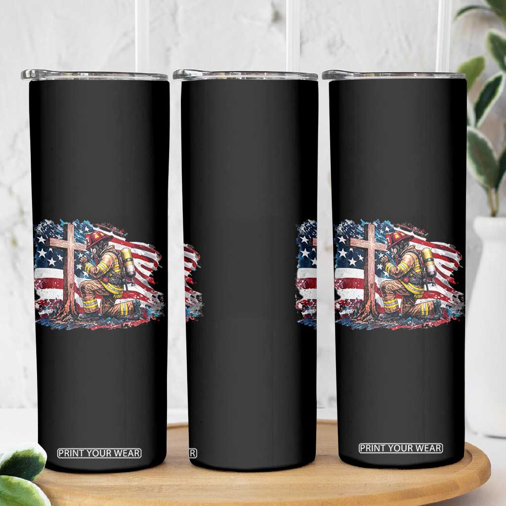 Fireman American Flag Skinny Tumbler Firefighter Christian Cross Bible TS14 Print Your Wear