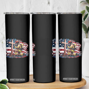 Fireman American Flag Skinny Tumbler Firefighter Christian Cross Bible TS14 Print Your Wear