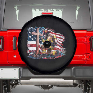 Fireman American Flag Spare Tire Cover Firefighter Christian Cross Bible TS14 Black Print Your Wear