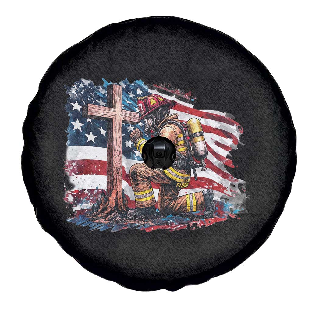 Fireman American Flag Spare Tire Cover Firefighter Christian Cross Bible TS14 Print Your Wear