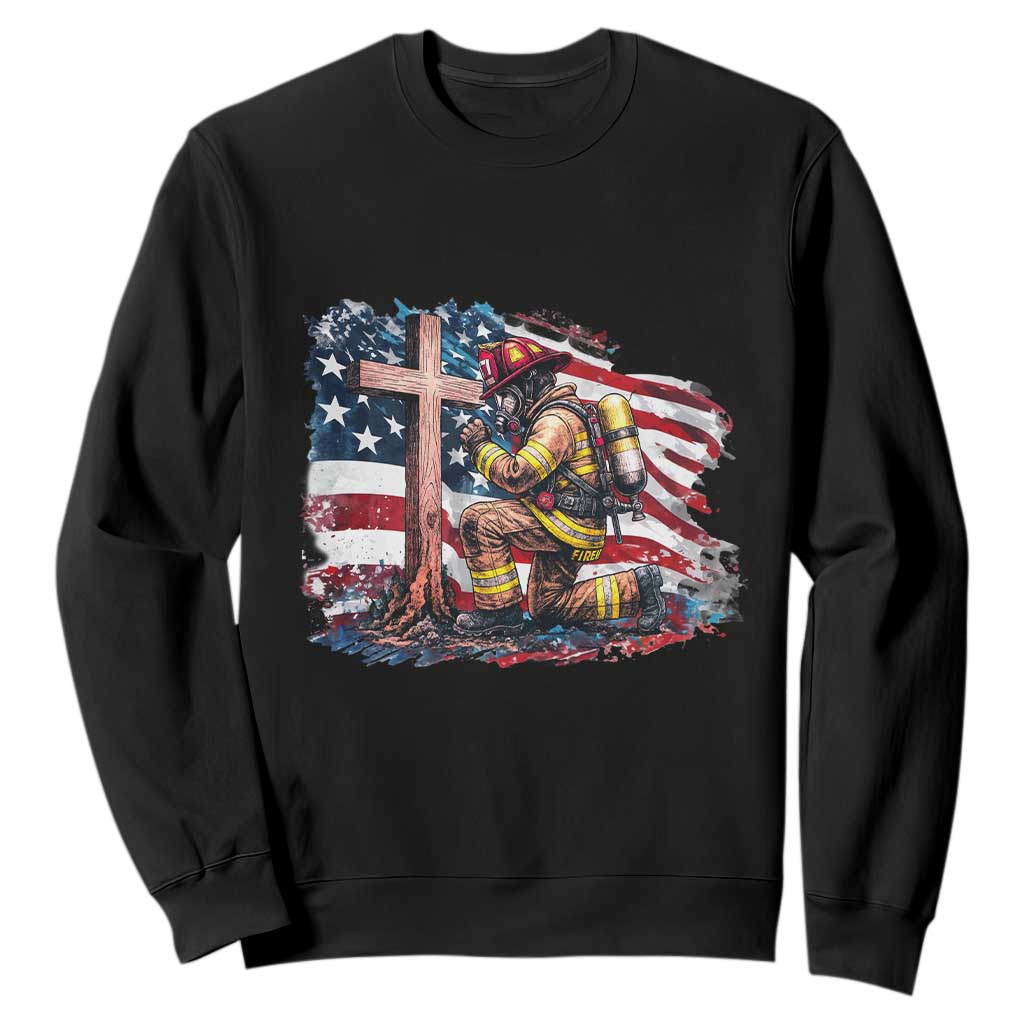 Fireman American Flag Sweatshirt Firefighter Christian Cross Bible TS14 Black Print Your Wear