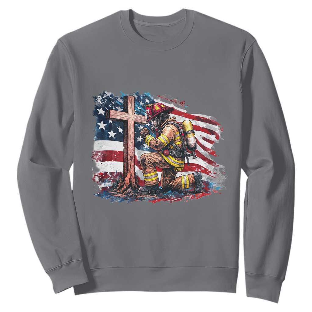 Fireman American Flag Sweatshirt Firefighter Christian Cross Bible TS14 Charcoal Print Your Wear