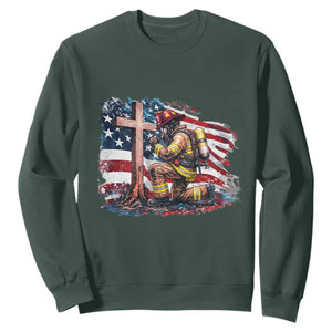 Fireman American Flag Sweatshirt Firefighter Christian Cross Bible TS14 Dark Forest Green Print Your Wear