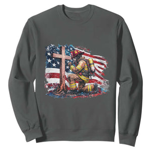 Fireman American Flag Sweatshirt Firefighter Christian Cross Bible TS14 Dark Heather Print Your Wear